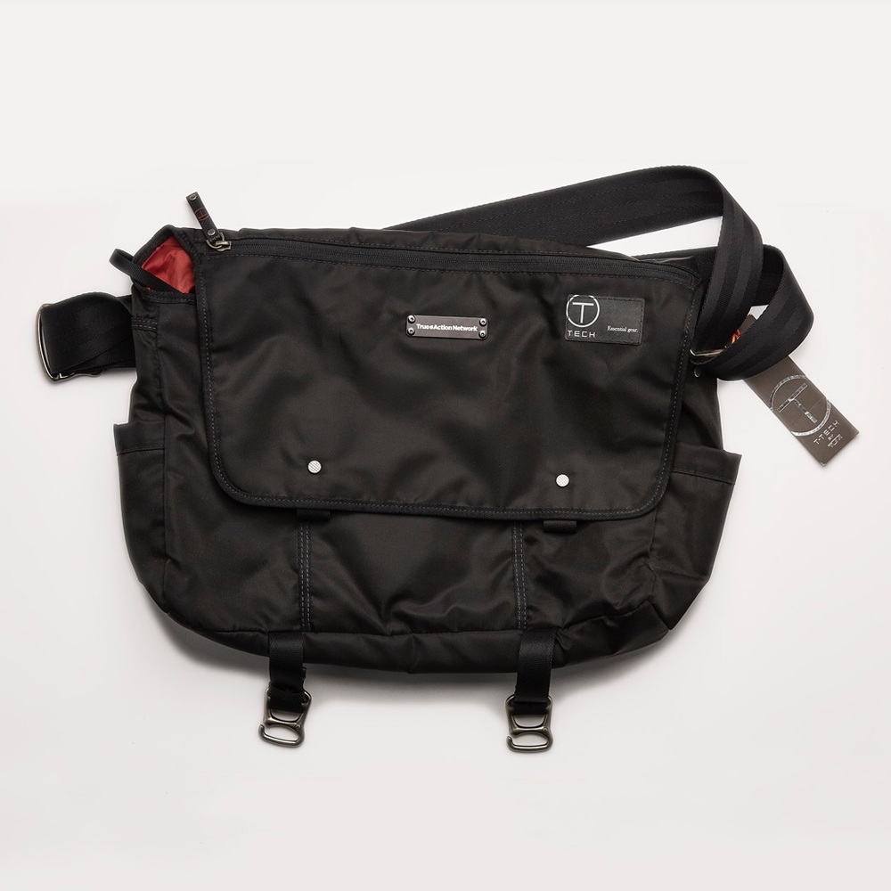 Tumi Black Messenger Bag with Red Accent